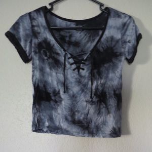 Tie dye lace up crop tee